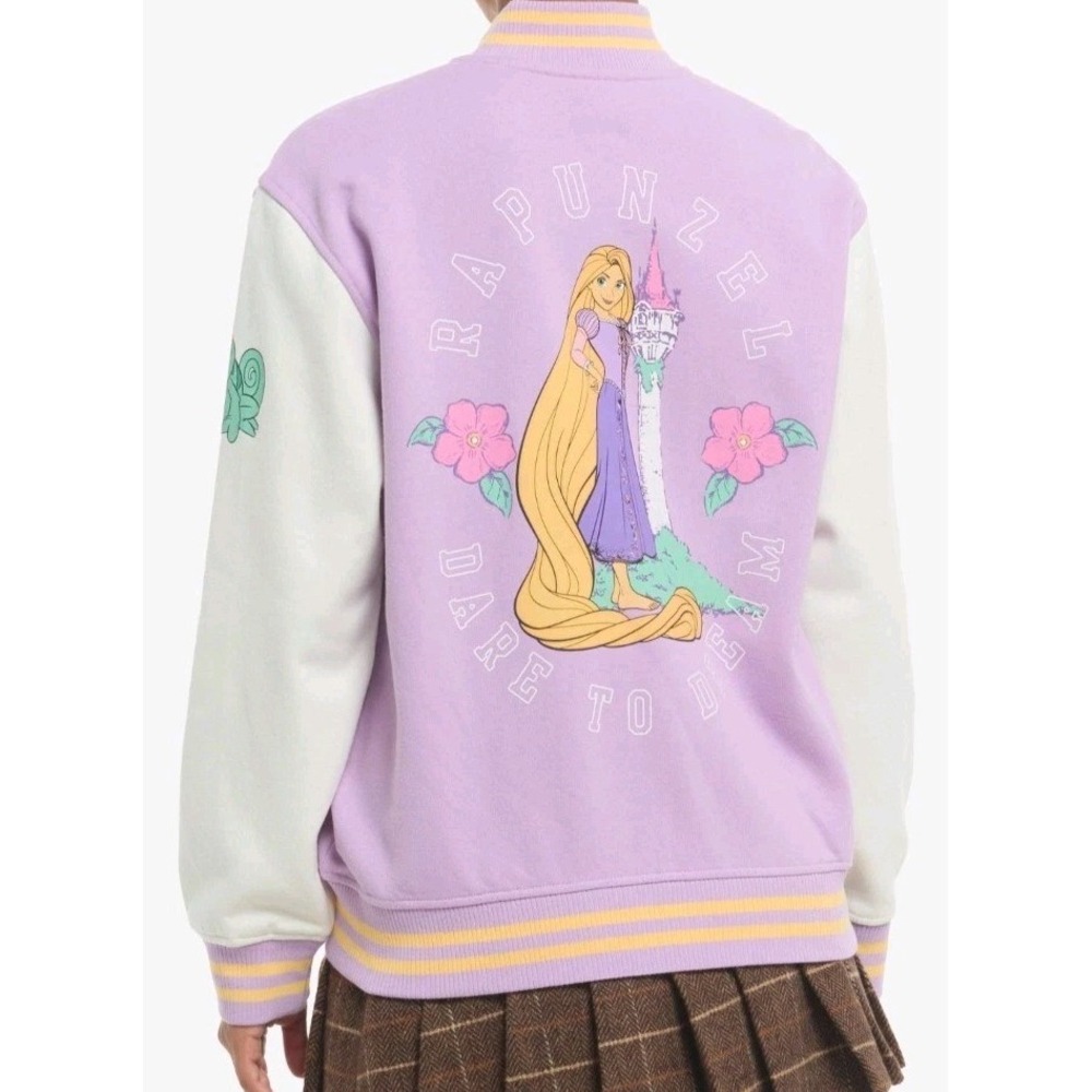 NWT Disney Tangled Rapunzel Princess & Pascal Varsity Jacket Women‎ Large Preppy